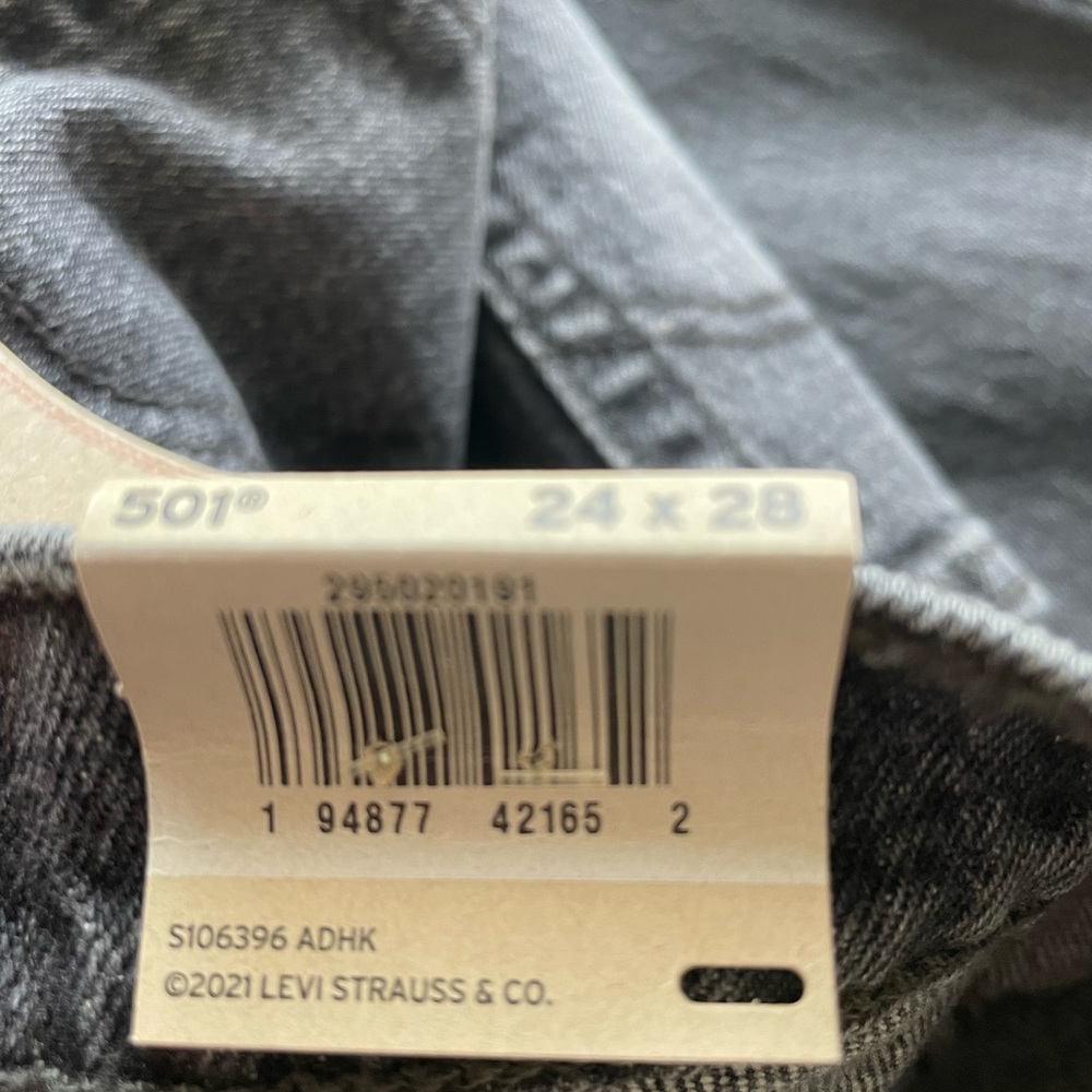 Levi’s 501 skinny Womans Dark Gray Jeans Button Fly High Rise size 24x28 raw hem - Picture 7 of 10